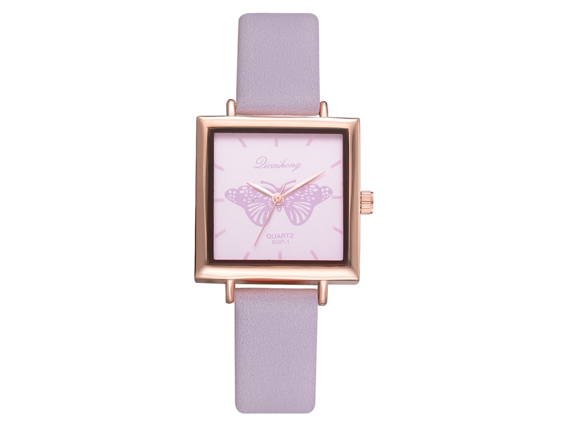 Reloj De Pulsera Para Mujer Con Esfera Cuadrada, Estampado De Mariposas, Correa De Poliuretano Y Movimiento De Cuarzo.