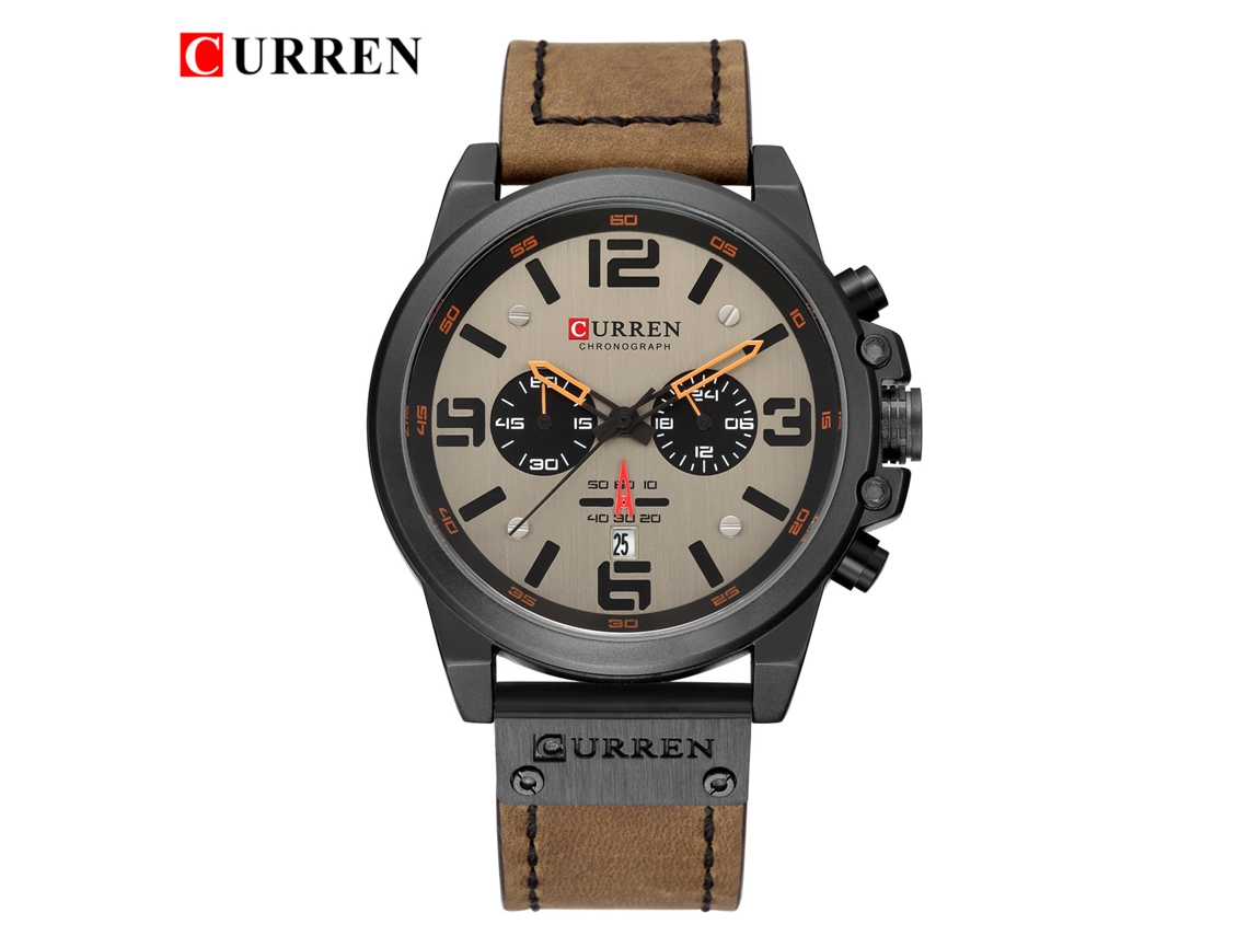 Relógio Masculino De Negócios Com Pulseira De Couro (cinza Cáqui), À Prova D'água, Com Calendário, Multifuncional, De Quartzo E Seis Ponteiros.