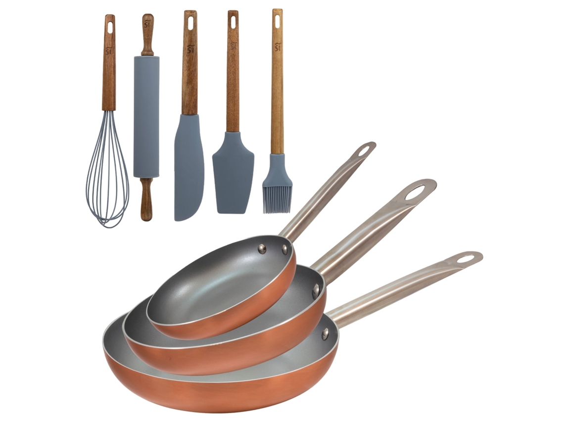 Juego de 3 sartenes Bergner Optimum Plus Ø18/ø22/ø26cm con utensilios de cocina