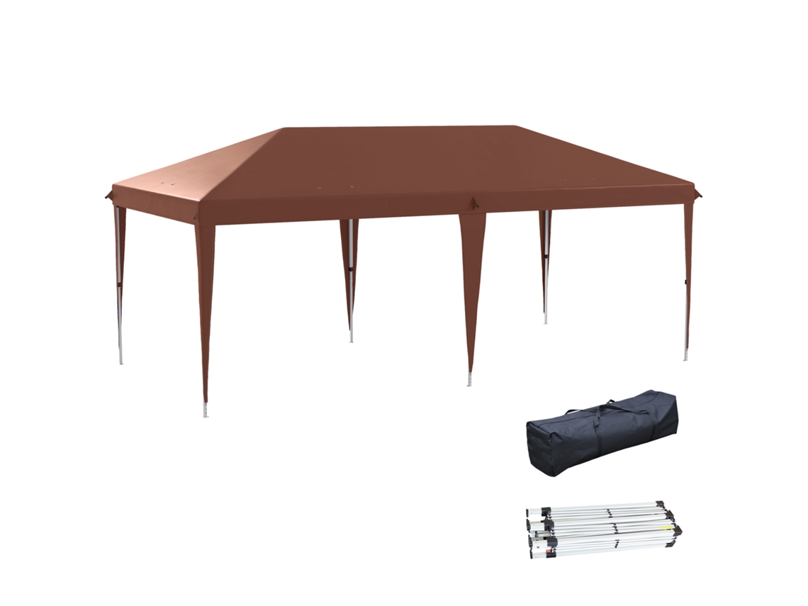 Tenda Dobrável 6x3 M Com Altura Ajustável Em 3 Níveis Bolsa De Transporte Anti-uv E Estrutura De Aço Castanho