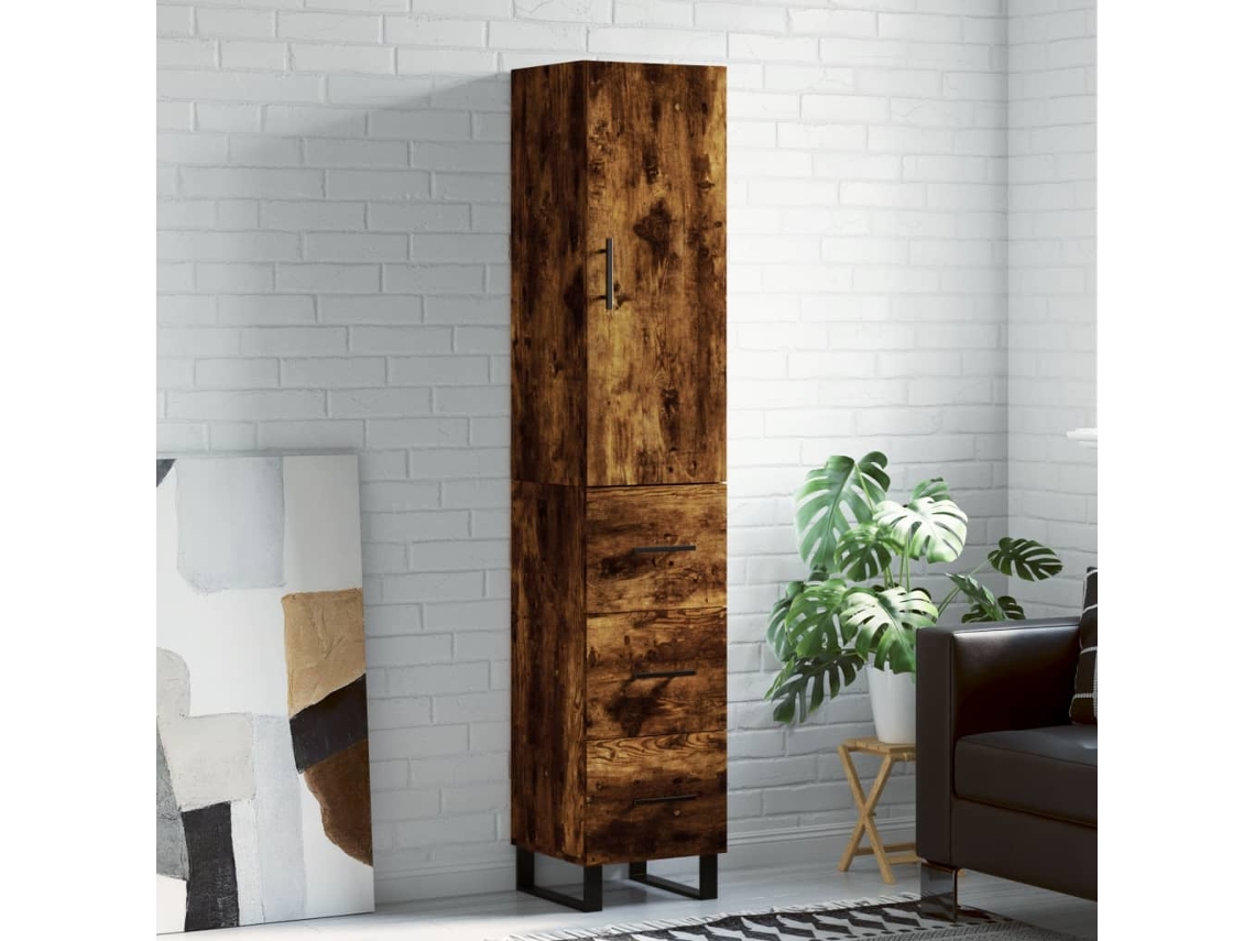Aparador | Armario alto de 34,5 x 34 x 180 cm, madera de roble ahumada.