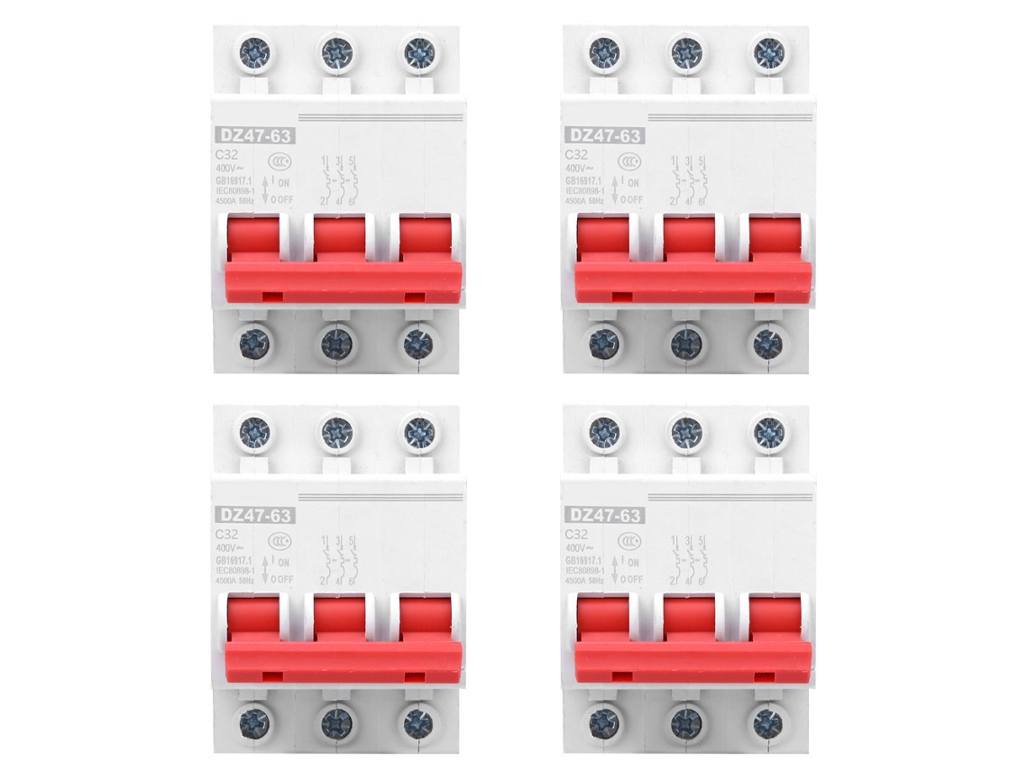 Veloriskku - Conjunto de 4 Miniaturas de Interruptores Dz47-63 3p 32a AC400V para Trilho DIN Doméstico