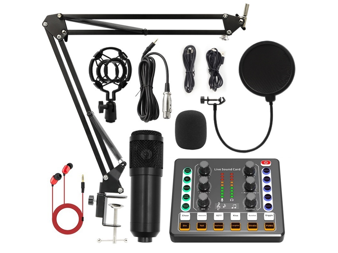 Micrófono de condensador profesional BM800, tarjeta de sonido M8 Cuich, equipo de grabación de podcast (negro)