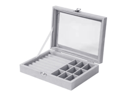 Organizador de joyería con bandeja apilable y cerradura gris (21x16x6cm) Kofihety