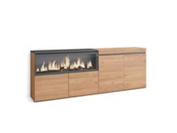 Aparadores para salón, 210, 4 Puertas, Chimenea eléctrica XXL, Roble SKRAUT HOME