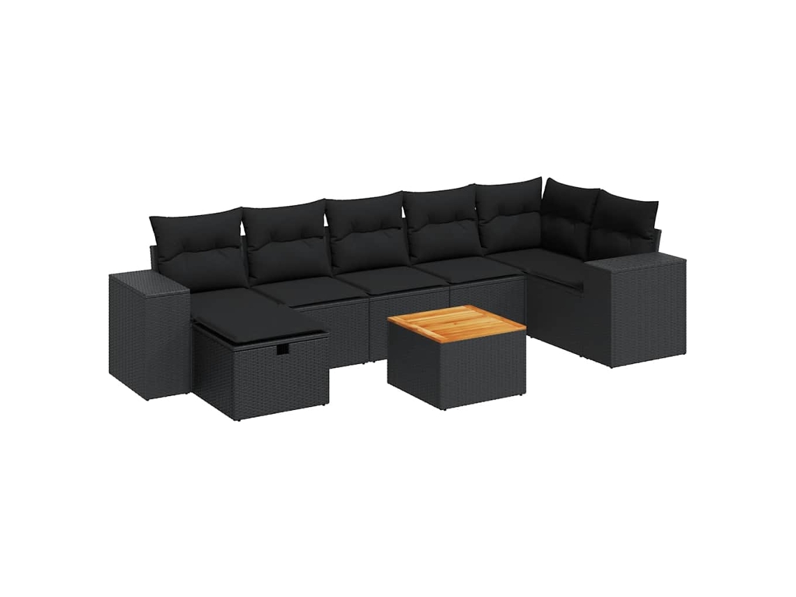 Juego de 8 sofás de jardín con cojines de mimbre, color negro, EXCLUSIVA MAISON (N/D)