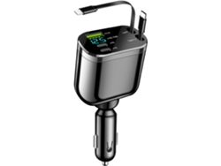 Cargador De Carro Retráctil 82 W 5 En 1 Usb C Rápido Con Cabo De Rollo E Isqueiro De Cigarros