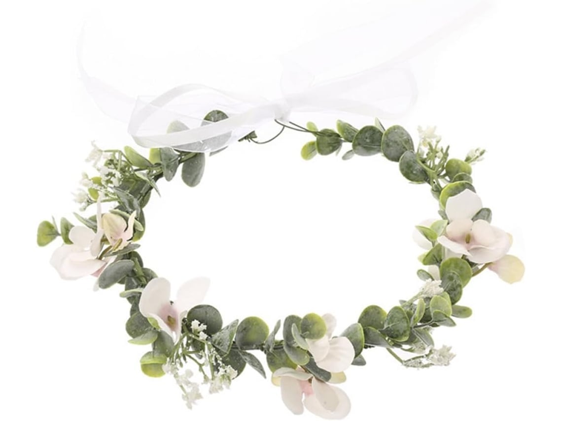 Diadema Nupcial Blanca Flocada Nuobesty Con Flores De Deucalyptus Y Gypsophila, Ligera Y Cómoda.