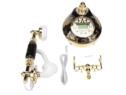 Teléfono Decorativo Antiguo Ms-9107 De Cerámica Negra Con Diseño Floral Dorado E Identificador De Llamadas.
