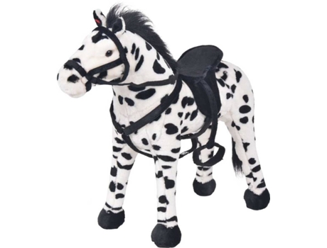 vidaXL Caballo de peluche de pie negro y blanco XXL