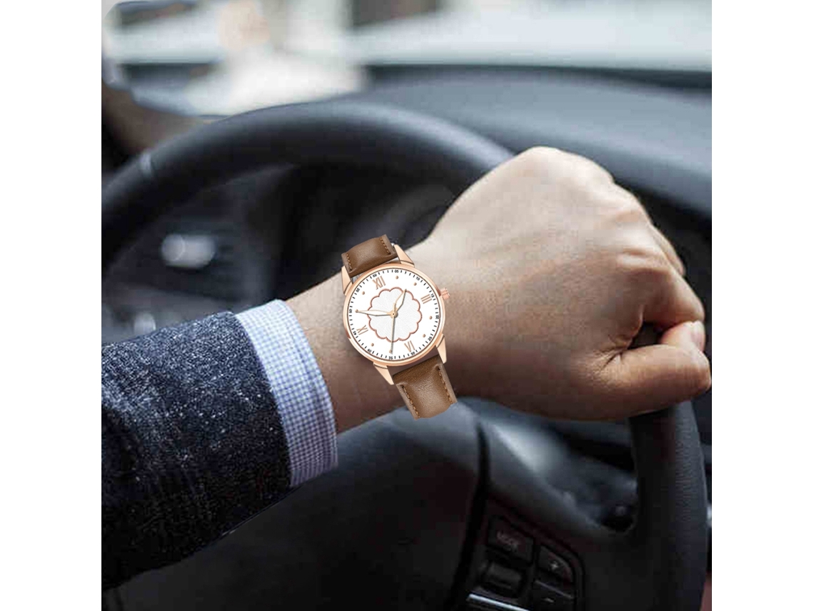 Reloj De Pulsera Analógico De Cuarzo Para Hombre, De Aleación, Con Esfera Redonda En Marrón Claro Y Blanco.