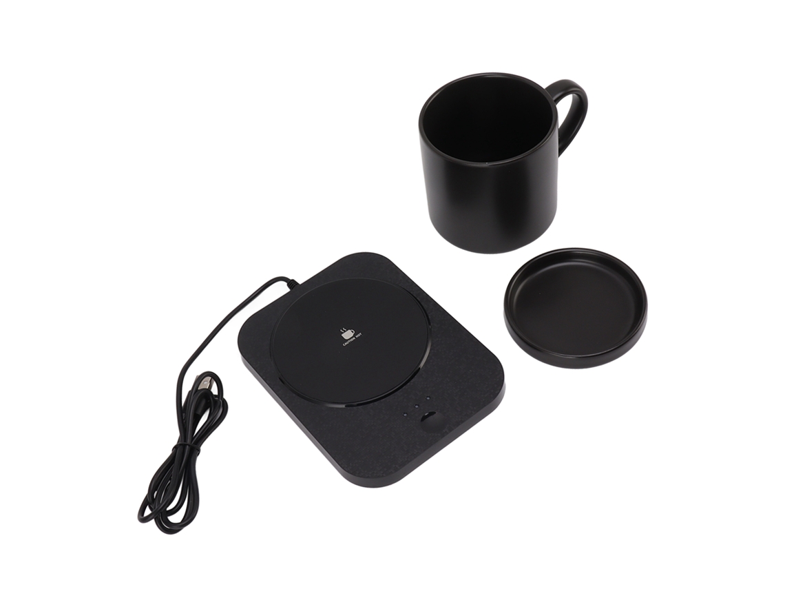 Aquecedor Elétrico De Caneca Inteligente 55℃ Com 3 Configurações De Temperatura Usb 5v Preto Com Copo Cerâmico