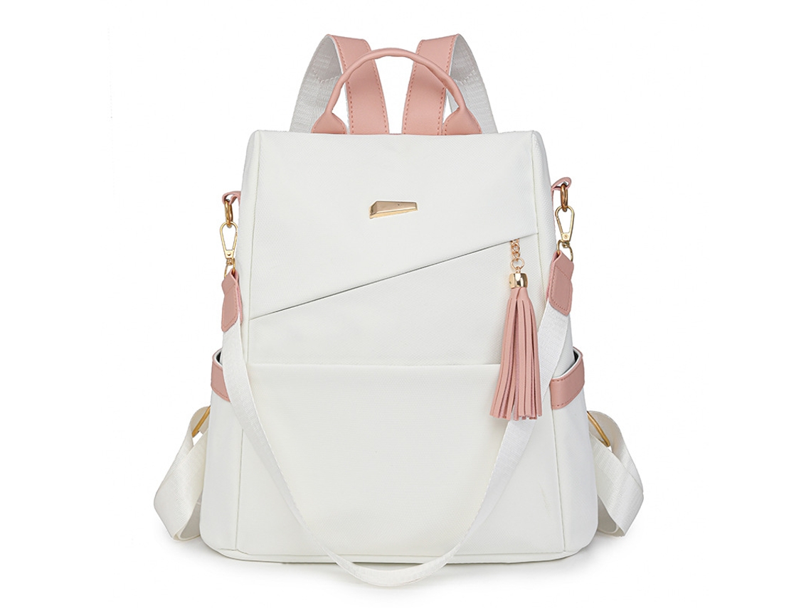 Mochila Oxford para mujer con costuras y cremallera trasera antirrobo (blanca y rosa) Eifson