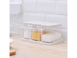 Caja Transparente Para Especias, 3 Piezas Con Cuchara Y Plato Antideslizante Para Sal, Azúcar Y Condimentos.