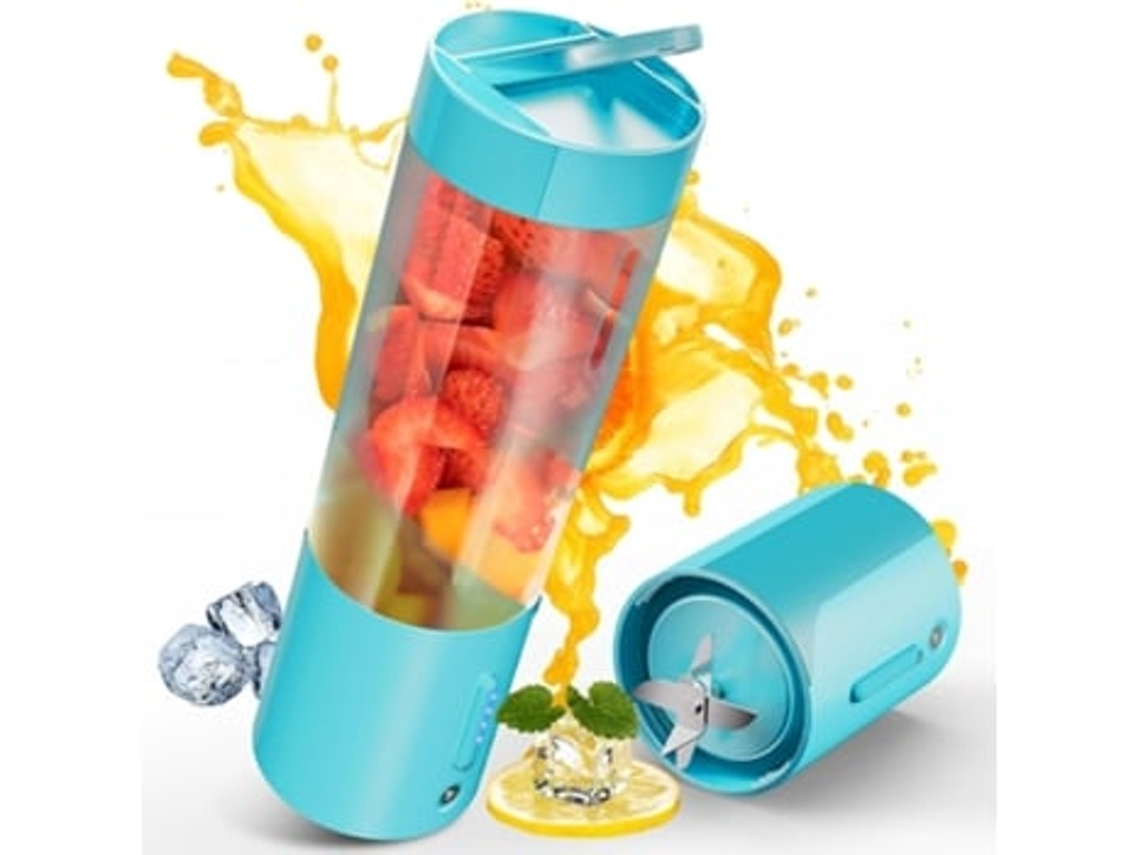 Licuadora portátil con 6 cuchillas ultra afiladas, recargable por USB, 450 ml, color azul Henten Home