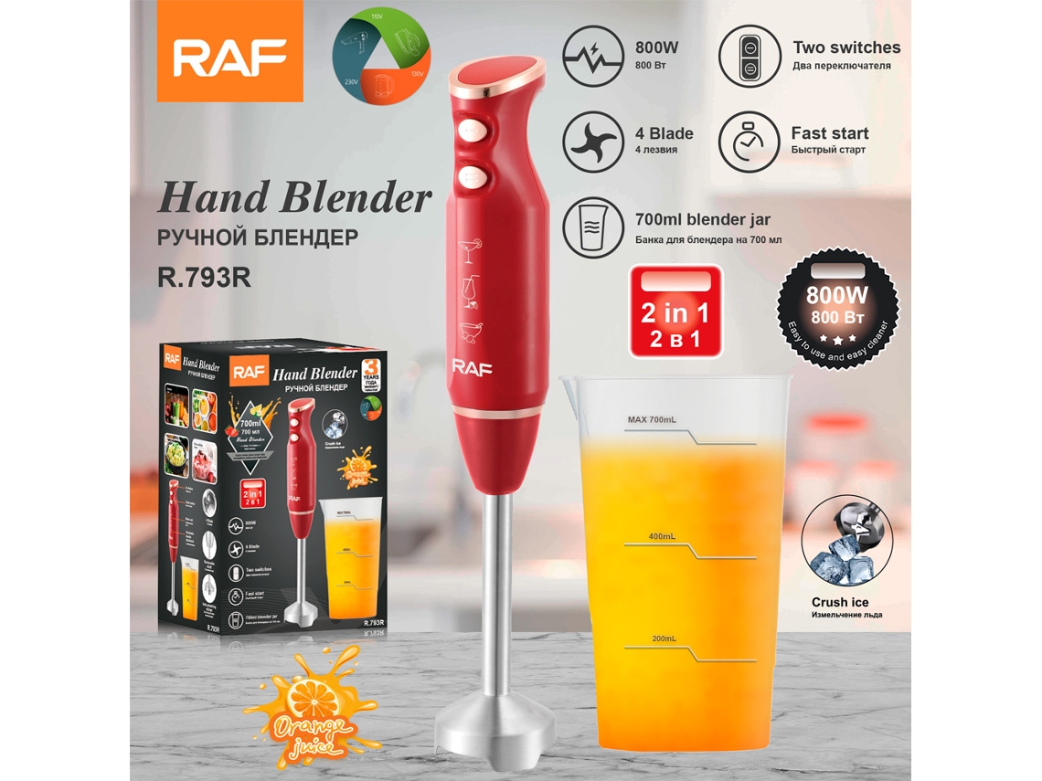 (Rojo) Estándar europeo - Batidora/mezcladora/batidora eléctrica 2 en 1 para uso doméstico en acero inoxidable