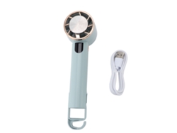 Ventilador de escritorio portátil recargable por USB, 3 velocidades, azul.