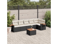 Conjunto de sofá de jardín de 7 piezas con cojines de mimbre negro de DKD Home Decor
