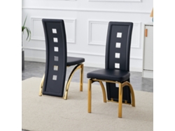 Juego De 2 Sillas De Comedor Europeas, De Poliuretano Perforado, En Negro Y Dorado.