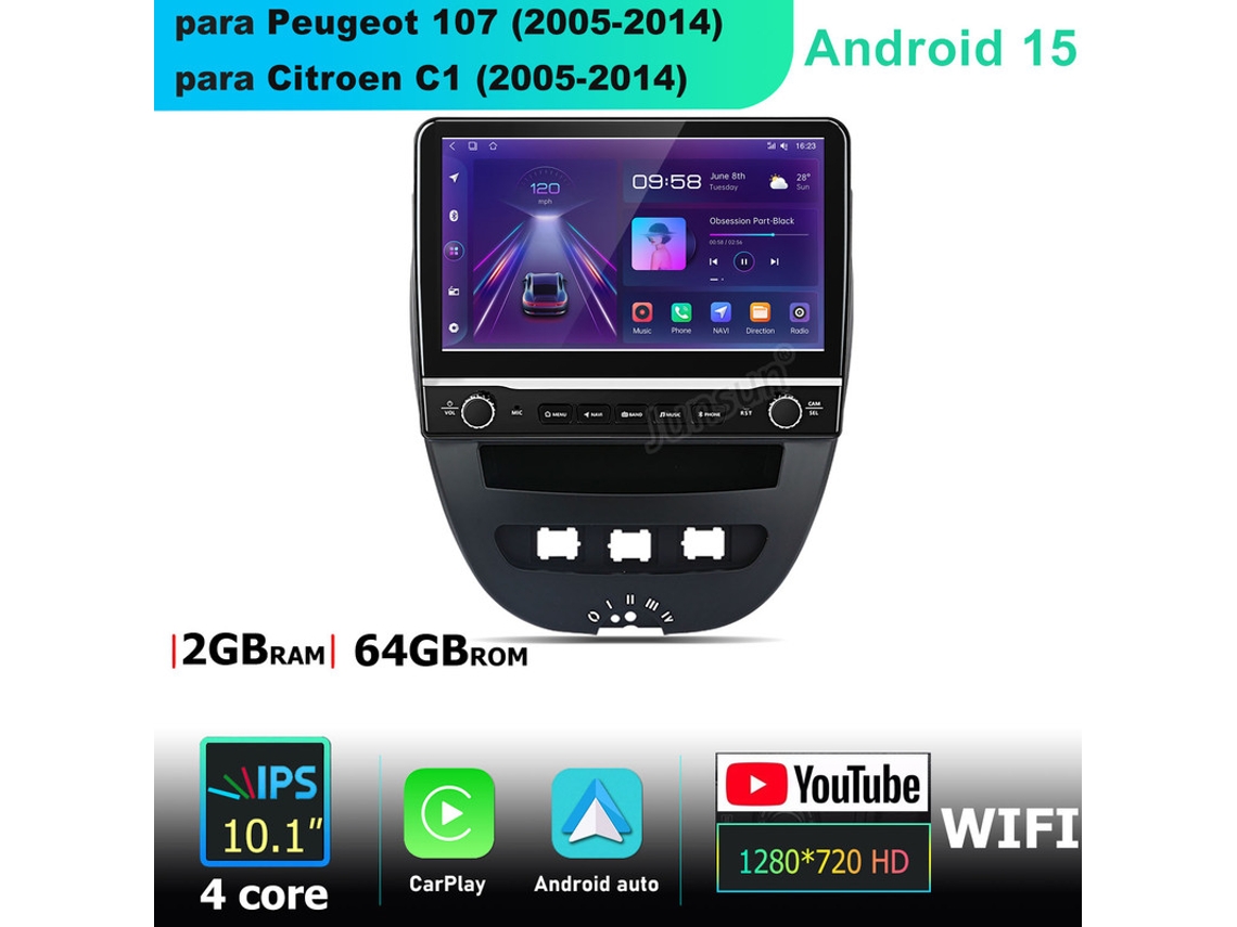 Gps Rádio Multimédia Android Para Peugeot 107 Citroën C1 2005 2014 Android 15 Conexão Sem Fios 64gb Bt