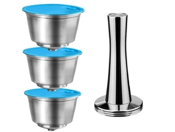 Juego De 3 Cápsulas Reutilizables De Acero Inoxidable Y Un Prensador De Café, Compatibles Con La Cafetera Nescafé Dolce Gusto Genio S Plus T