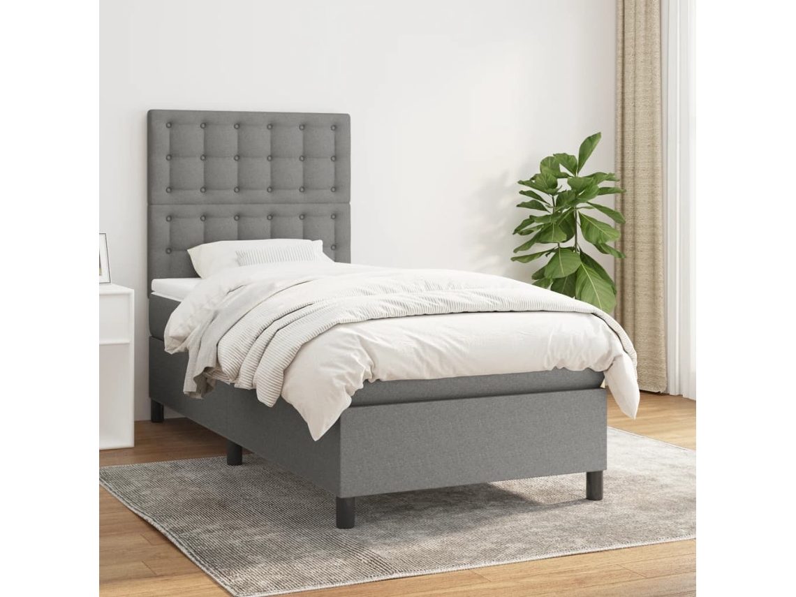 Cama Box Spring Con Colchón Tela Gris Oscuro 80x200 Cm