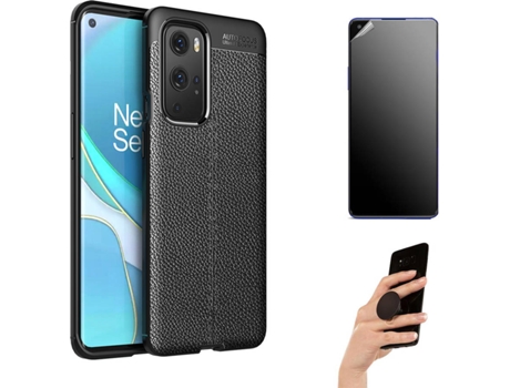 Kit Carcasa Y Protector Oneplus 9 Pro Ultimatte, Rugged Leather Y Popsocket Negro