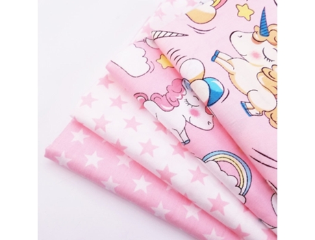 Patchwork De Unicornio Impreso Material De Costura De Algodón Puro Diy Rosa De Bricolaje De Tela De Estrella Rosa (Estilo A - 150X160Cm)