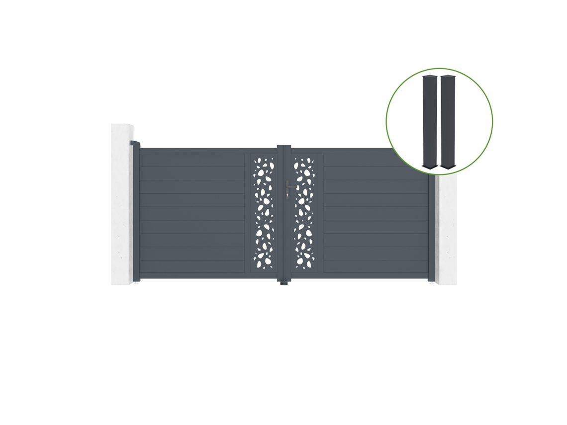 Puerta abatible 3,5m SUNNY H.160cm aluminio gris 2 postes 20x20cm H.190cm CASANOOV