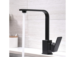 Grifo de cocina giratorio negro con caño cuadrado plano, adecuado para fregaderos de cocina con un solo orificio para verduras.