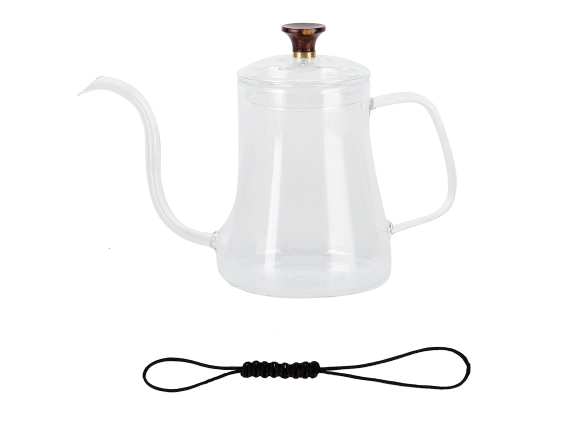 Jarra de café de vidrio con cuello de cisne y boca fina, hecha a mano (600 ml)