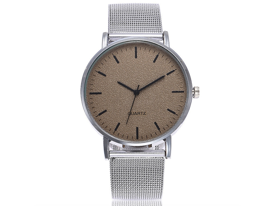 Reloj De Cuarzo Unisex Para Parejas Vansvar Con Correa De Malla Ultra Delgada (café Claro)