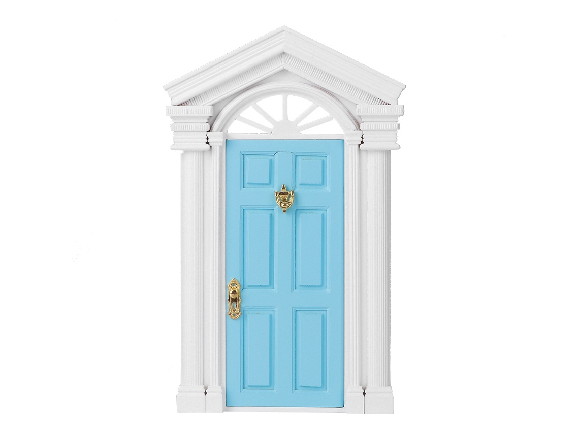 Ats-puerta De Abeto Mágica Miniatsura Para Casita De Muñecas 1:12 Con Accesorios Azules