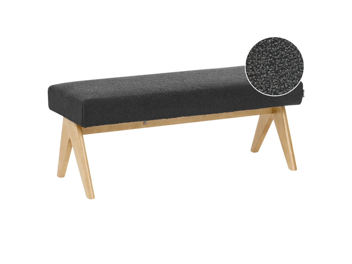 Beliani Banco Cama Tamre De Bouclé Negro 118x46x48