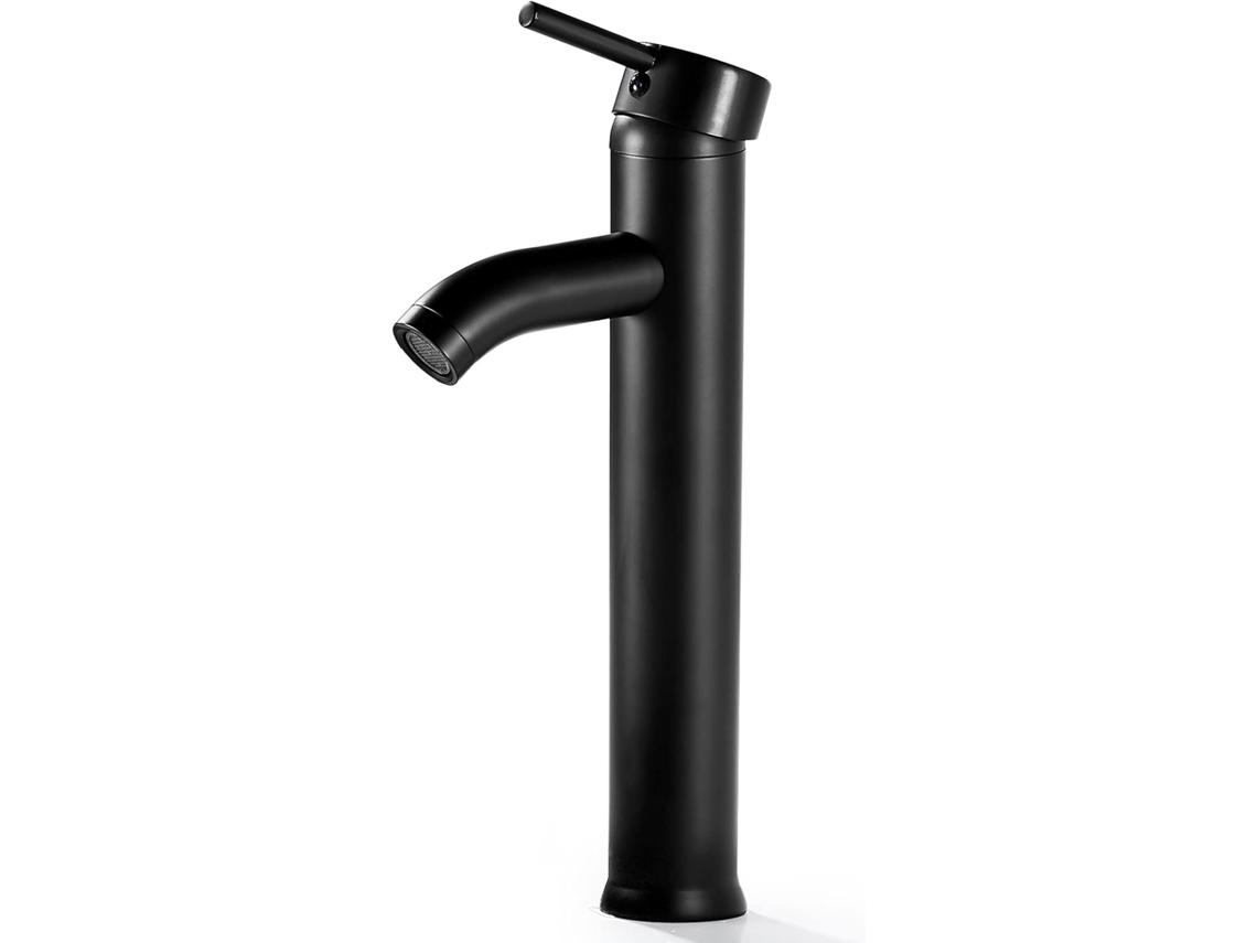 Grifo para lavabo de baño negro mate, de latón macizo, fabricado para una mayor durabilidad, de fácil instalación con desagüe emergente y líneas de suministro.