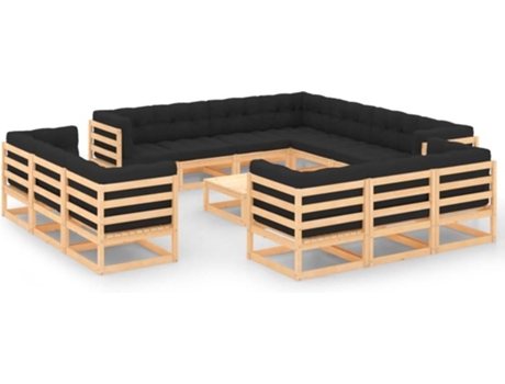 Conjunto 14 Muebles de jardín VIDAXL con cojines antracita madera maciza