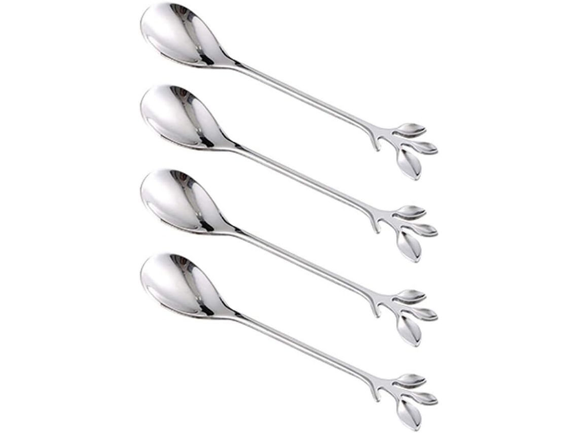 Cucharas De Café De Acero Inoxidable Con Mango En Forma De Hoja.