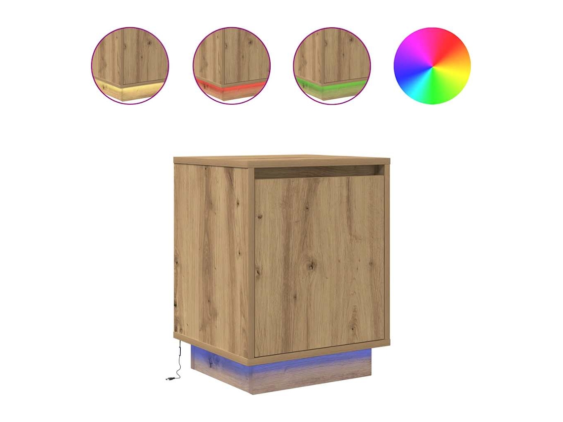 Maison Exclusive - Mesitas De Noche Con Luces Led 2 Uds Roble Artisan 38x34x50 Cm