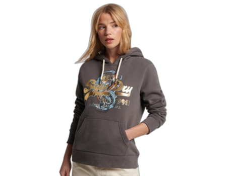 Sudadera con Capucha Vintage de Mujer SUPERDRY Logo Japonais Gris (S)