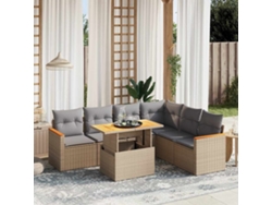 Conjunto de 7 sofás de jardín con cojines de mimbre beige de Dkd Home Decor