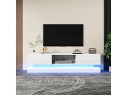 Mueble de TV LED de 160 cm con 2 cajones y 1 compartimento abierto, apto para TV de 60" en color blanco.