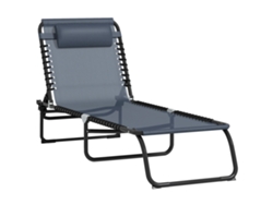 Tumbona Plegable Reclinable, Acero, Textileno, 189x58x30cm, Negro+gris