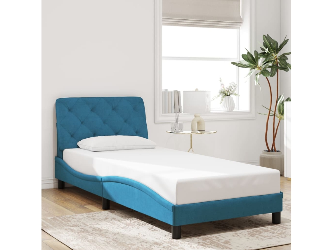 Estructura Cama Con Cabecero Terciopelo Azul 90x190 Cm