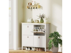 Zapatero con capacidad para 20 pares, 4 cajones, puertas con bisagras, estantes extraíbles y ajustables, color blanco.
