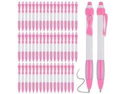 50 Bolígrafos Retráctiles con Cinta Rosa, Tinta Negra C16 para Regalos y Presentes