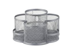 Porta-canetas Relaxdays, Malha Metálica, 7 Compartimentos, Rotativo, Compacto, Para Escritório, Prateado