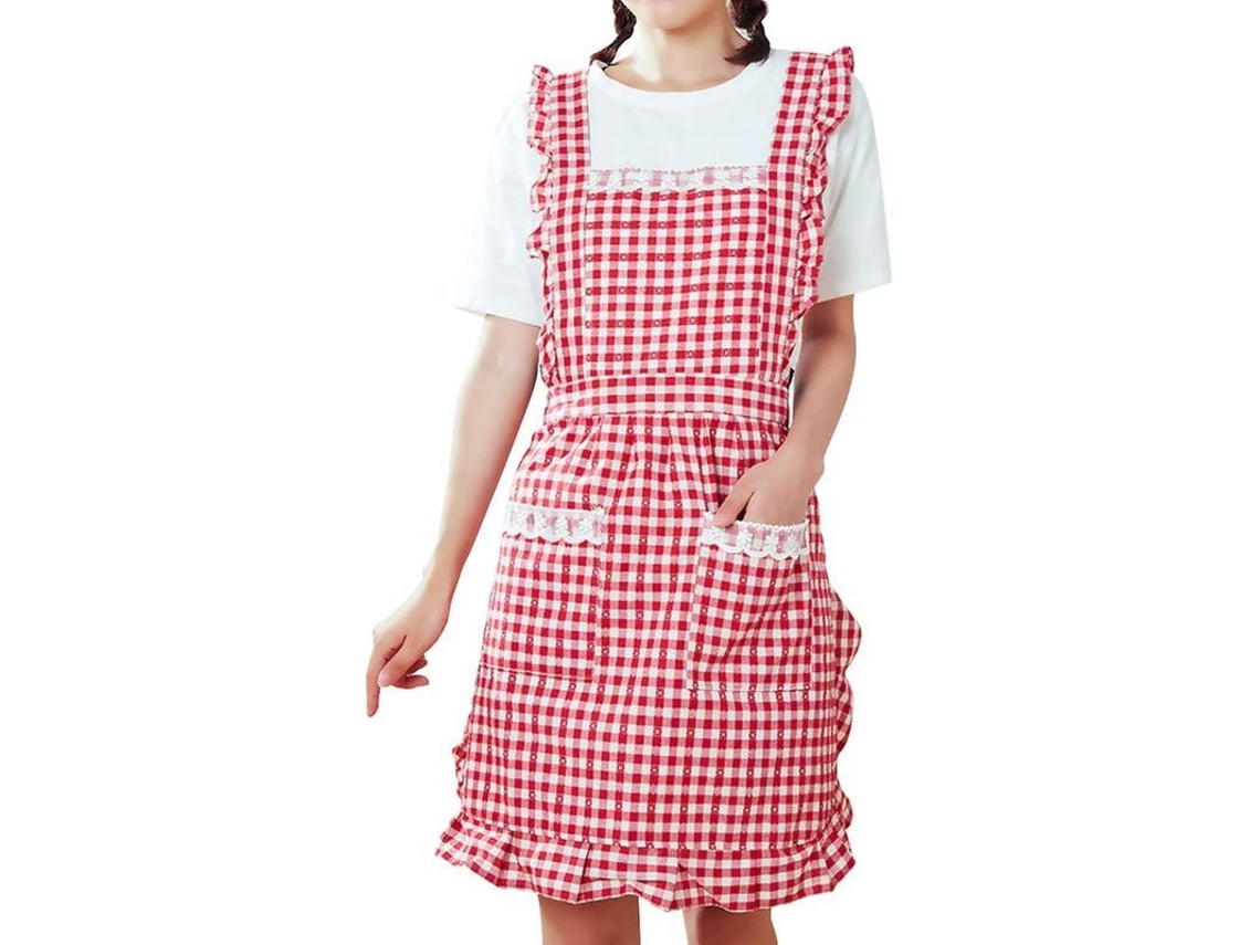 2026da-delantal Linjou De Algodón Cuadrillé Rojo Con Bolsillos Para Cocina Repostería Regalo De Cumpleaños