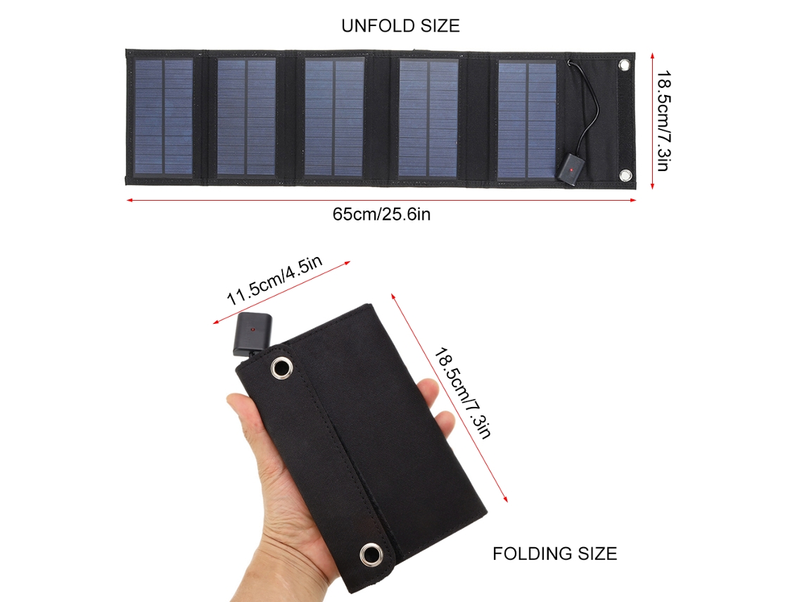 Cargador Solar Usb Portátil De 5v 15w Con 5 Paneles, Resistente Al Agua Ip65, Para Teléfonos Móviles, Senderismo, Acampada Y Uso Al Aire Libre.