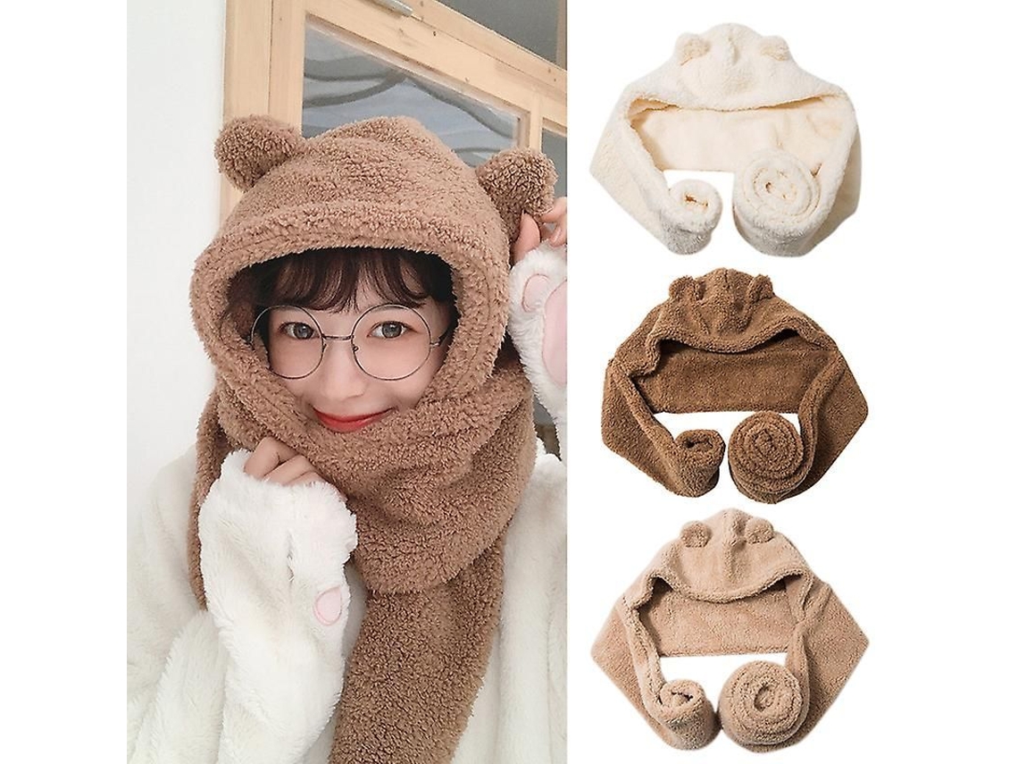 2026-gorro Bufanda Oso Cálido Mujer Niña Invierno Acrílico Talla Única Beige Blanco Café Diseño Lindo