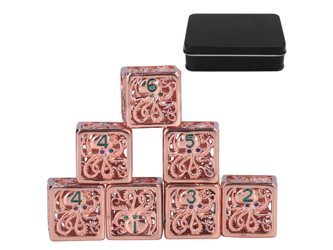 Walshlxq-set De 7 Dados Metálicos Cuadrados Huecos Con Patrón De Pulpo Antiguo Rojo Para Juegos De Rol Y Fiestas